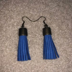 Royal Blue Suede Tassel Earrings